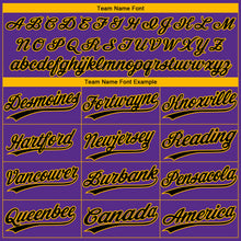 Load image into Gallery viewer, Custom Purple Black-Gold Los Angeles City Edition Gradient Two-Button Unisex Softball Jersey