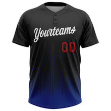 Load image into Gallery viewer, Custom Black White Royal-Red Los Angeles City Edition Gradient Two-Button Unisex Softball Jersey
