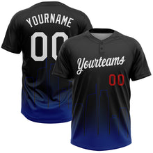 Load image into Gallery viewer, Custom Black White Royal-Red Los Angeles City Edition Gradient Two-Button Unisex Softball Jersey