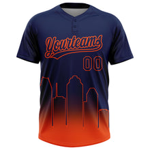 Load image into Gallery viewer, Custom Navy Orange Houston City Edition Gradient Two-Button Unisex Softball Jersey