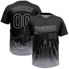 Load image into Gallery viewer, Custom Black Gray Chicago City Edition Gradient Two-Button Unisex Softball Jersey