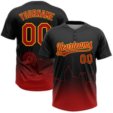 Load image into Gallery viewer, Custom Black Red-Gold Atlanta City Edition Gradient Two-Button Unisex Softball Jersey