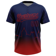 Load image into Gallery viewer, Custom Navy Red Atlanta City Edition Gradient Two-Button Unisex Softball Jersey