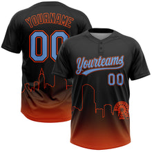 Load image into Gallery viewer, Custom Black Powder Blue-Orange Miami City Edition Gradient Two-Button Unisex Softball Jersey