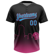 Laden Sie das Bild in den Galerie-Viewer, Custom Black Sky Blue-Pink Miami City Edition Gradient Two-Button Unisex Softball Jersey
