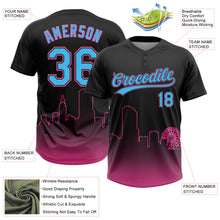 Laden Sie das Bild in den Galerie-Viewer, Custom Black Sky Blue-Pink Miami City Edition Gradient Two-Button Unisex Softball Jersey