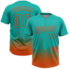 Загрузить изображение в средство просмотра галереи, Custom Aqua Orange Miami City Edition Gradient Two-Button Unisex Softball Jersey