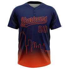 Load image into Gallery viewer, Custom Navy Orange Denver City Edition Gradient Two-Button Unisex Softball Jersey