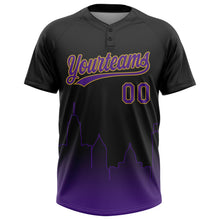 Load image into Gallery viewer, Custom Black Purple-Old Gold Baltimore City Edition Gradient Two-Button Unisex Softball Jersey