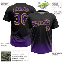 Load image into Gallery viewer, Custom Black Purple-Old Gold Baltimore City Edition Gradient Two-Button Unisex Softball Jersey
