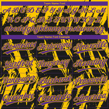 Charger l'image dans la galerie, Custom Black Purple-Yellow Splatter Torn Sharp Brush Stroke Two-Button Unisex Softball Jersey