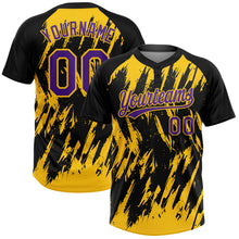 Charger l'image dans la galerie, Custom Black Purple-Yellow Splatter Torn Sharp Brush Stroke Two-Button Unisex Softball Jersey