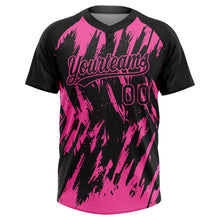 Charger l'image dans la galerie, Custom Black Pink Splatter Torn Sharp Brush Stroke Two-Button Unisex Softball Jersey