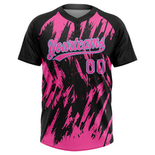 Charger l'image dans la galerie, Custom Black Pink-Light Blue Splatter Torn Sharp Brush Stroke Two-Button Unisex Softball Jersey