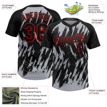 Load image into Gallery viewer, Custom Black Gray-Red Splatter Torn Sharp Brush Stroke Two-Button Unisex Softball Jersey