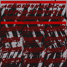 Load image into Gallery viewer, Custom Black Gray-Red Splatter Torn Sharp Brush Stroke Two-Button Unisex Softball Jersey