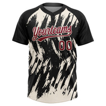 Laden Sie das Bild in den Galerie-Viewer, Custom Black Crimson-Cream Splatter Torn Sharp Brush Stroke Two-Button Unisex Softball Jersey