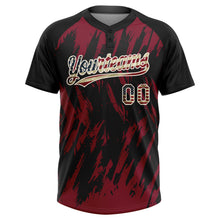 Load image into Gallery viewer, Custom Black Vintage USA Flag Crimson-Cream Splatter Torn Sharp Brush Stroke Two-Button Unisex Softball Jersey