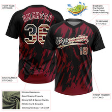 Load image into Gallery viewer, Custom Black Vintage USA Flag Crimson-Cream Splatter Torn Sharp Brush Stroke Two-Button Unisex Softball Jersey