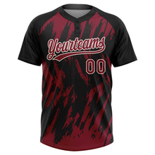 Laden Sie das Bild in den Galerie-Viewer, Custom Black Crimson-Cream Splatter Torn Sharp Brush Stroke Two-Button Unisex Softball Jersey