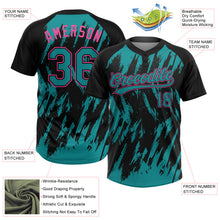 Charger l'image dans la galerie, Custom Black Teal-Pink Splatter Torn Sharp Brush Stroke Two-Button Unisex Softball Jersey