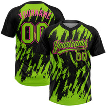 Laden Sie das Bild in den Galerie-Viewer, Custom Black Neon Green-Pink Splatter Torn Sharp Brush Stroke Two-Button Unisex Softball Jersey