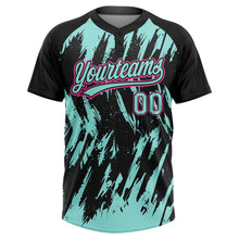 Charger l'image dans la galerie, Custom Black Ice Blue-Pink Splatter Torn Sharp Brush Stroke Two-Button Unisex Softball Jersey