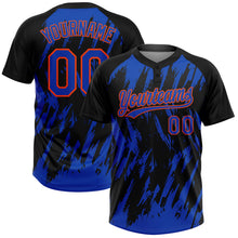 Charger l'image dans la galerie, Custom Black Thunder Blue-Orange Splatter Torn Sharp Brush Stroke Two-Button Unisex Softball Jersey