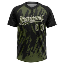 Charger l'image dans la galerie, Custom Black Olive-Cream Splatter Torn Sharp Brush Stroke Two-Button Unisex Softball Jersey