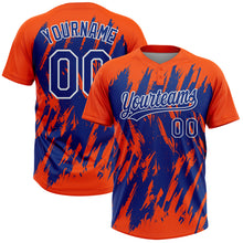 Charger l'image dans la galerie, Custom Orange Royal-White Splatter Torn Sharp Brush Stroke Two-Button Unisex Softball Jersey