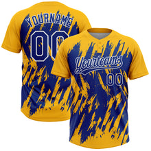 Charger l'image dans la galerie, Custom Gold Royal-White Splatter Torn Sharp Brush Stroke Two-Button Unisex Softball Jersey