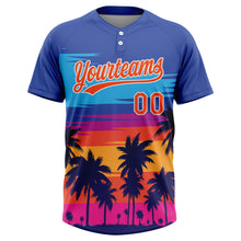 Load image into Gallery viewer, Custom Royal Orange-White Tropical Hawaii Palm Trees Two-Button Unisex Softball Jersey