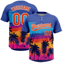 Load image into Gallery viewer, Custom Royal Orange-White Tropical Hawaii Palm Trees Two-Button Unisex Softball Jersey