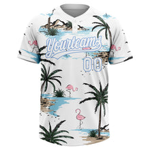 Charger l'image dans la galerie, Custom White Light Blue Tropical Hawaii Palm Trees And Flamingo Two-Button Unisex Softball Jersey