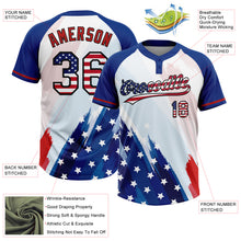 Laden Sie das Bild in den Galerie-Viewer, Custom White USA Flag Royal Red-Black American Flag Two-Button Unisex Softball Jersey