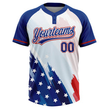 Загрузить изображение в средство просмотра галереи, Custom White Royal-Red American Flag Two-Button Unisex Softball Jersey