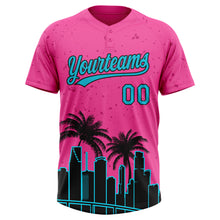 Загрузить изображение в средство просмотра галереи, Custom Pink Lakes Blue-Black Miami Palm Trees City Edition Two-Button Unisex Softball Jersey