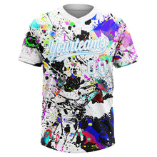 Charger l'image dans la galerie, Custom Graffiti Pattern White-Light Blue Splash Two-Button Unisex Softball Jersey