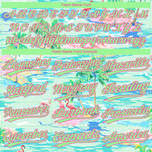 Load image into Gallery viewer, Custom Lakes Blue Pea Green-Pink Beach Hawaii Palm Trees And Flamingo Two-Button Unisex Softball Jersey