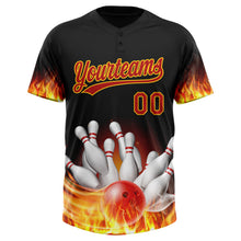 Load image into Gallery viewer, Custom Black Red-Yellow Flame Bowling 3D Pattern Design Two-Button Unisex Softball Jersey