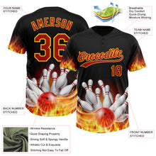 Load image into Gallery viewer, Custom Black Red-Yellow Flame Bowling 3D Pattern Design Two-Button Unisex Softball Jersey