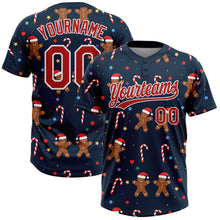 Laden Sie das Bild in den Galerie-Viewer, Custom Navy Red-White Christmas 3D Pattern Design Two-Button Unisex Softball Jersey