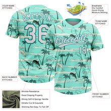 Laden Sie das Bild in den Galerie-Viewer, Custom Teal White Hawaii Palm Trees And Dolphin Two-Button Unisex Softball Jersey