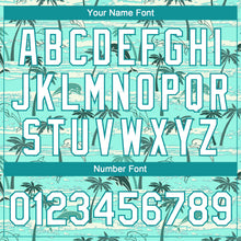 Laden Sie das Bild in den Galerie-Viewer, Custom Teal White Hawaii Palm Trees And Dolphin Two-Button Unisex Softball Jersey