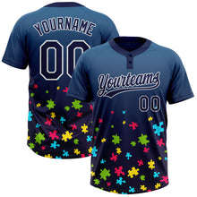 Load image into Gallery viewer, Custom Navy White Puzzle 3D Pattern Design Two-Button Unisex Softball Jersey