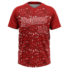 Laden Sie das Bild in den Galerie-Viewer, Custom Red-White Raglan Sleeves Distressed Fragment Brush Stroke Two-Button Unisex Softball Jersey