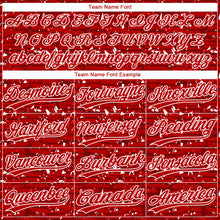 Laden Sie das Bild in den Galerie-Viewer, Custom Red-White Raglan Sleeves Distressed Fragment Brush Stroke Two-Button Unisex Softball Jersey