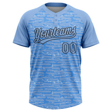 Charger l'image dans la galerie, Custom Light Blue-Black Raglan Sleeves Distressed Fragment Brush Stroke Two-Button Unisex Softball Jersey