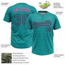 Load image into Gallery viewer, Custom Teal Black-Pink Raglan Sleeves Distressed Fragment Brush Stroke Two-Button Unisex Softball Jersey