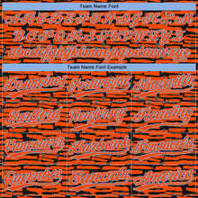 Load image into Gallery viewer, Custom Orange Black-Light Blue Raglan Sleeves Distressed Fragment Brush Stroke Two-Button Unisex Softball Jersey